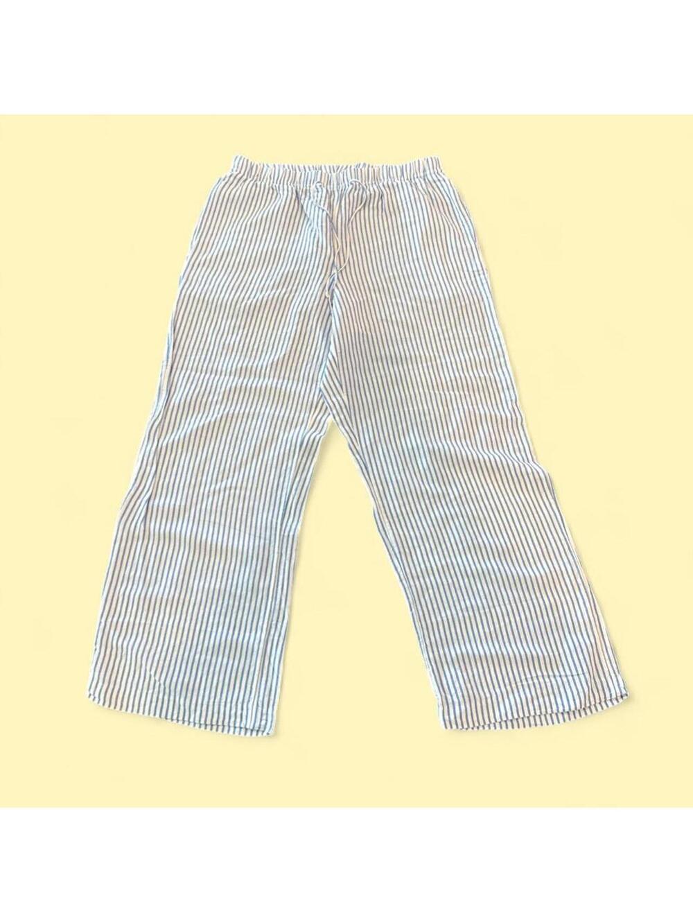 Linen & Cotton Melange Blue and White Striped Lounge Pants